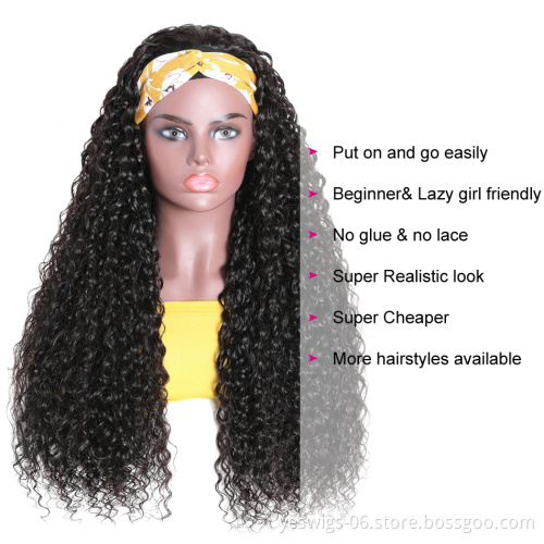 Cheap 2021 Trending Style 150% 180% 200% Density HeadBand Deep Wave Full Machine Made Non Lace Human Hair Wigs For Black Women